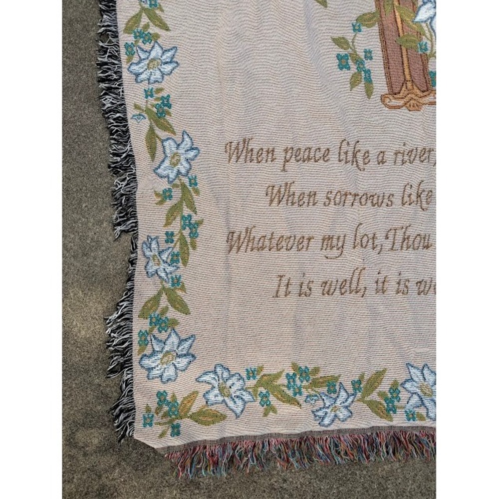 Christian Hymn It Is Well With My Soul Woven Tapestry Throw Blanket Cream Floral - Picture 6 of 7